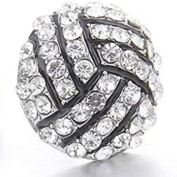 Volleyball Sports Stud Earrings - Rhinestone Crystal Bling, Athletic Fashion - Picture 4 of 4